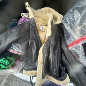 Black Leather Jacket with Cream Lining